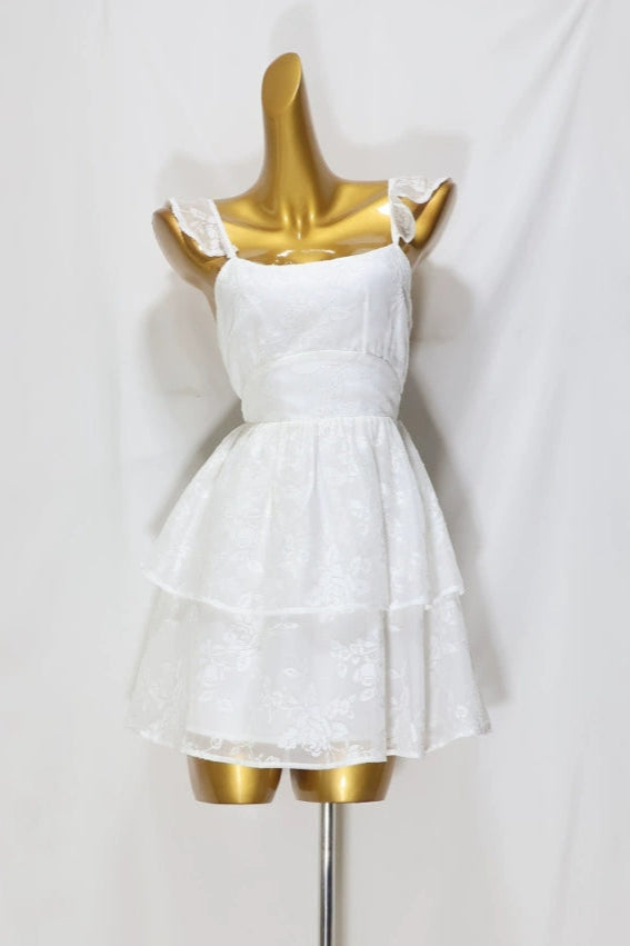 white chiffon jacquard min dress