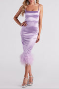 Sofia Formal Satin Feather Midi Dress