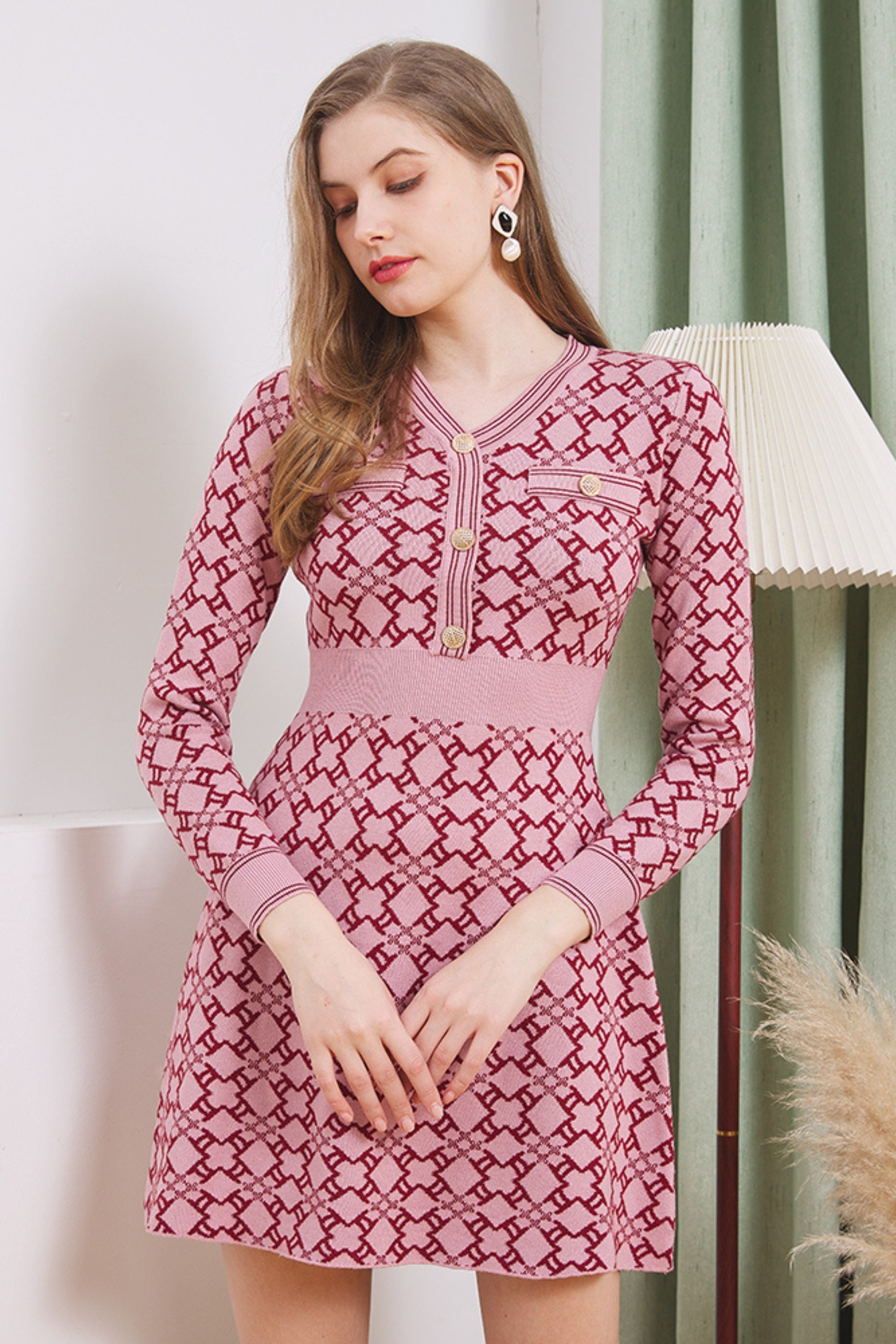 Knit A-line mini dress in pink