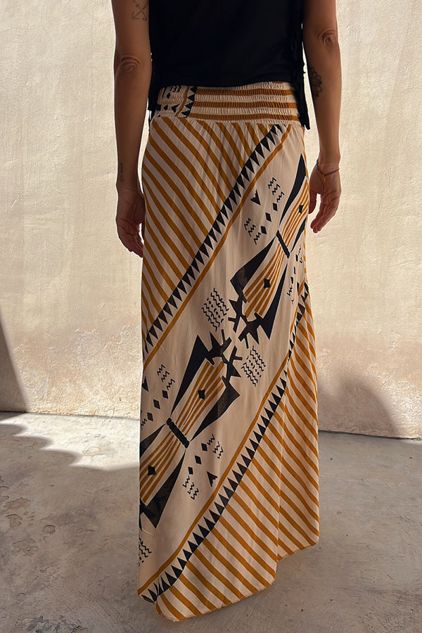 kelly Satin Geometric Print Elastic Waist Maxi Skirt