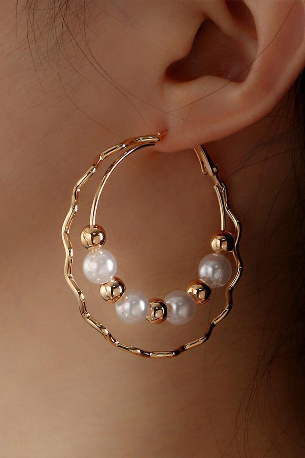 Double Layer Pearl Hoop Earrings