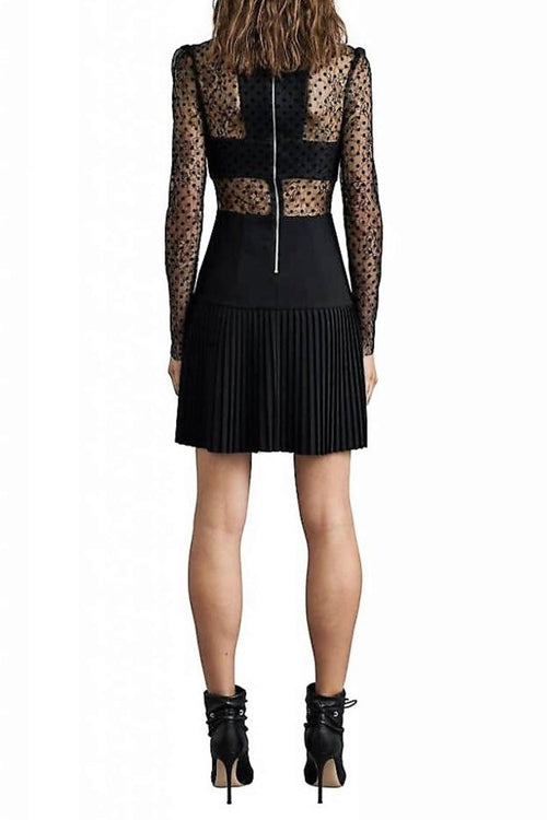 Gabriella Spot Lace Mini Dress - Black