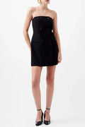 Double Breasted Strapless Twill Mini dress in black