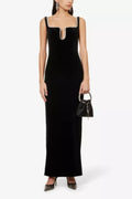 Crystal-embellished velvet maxi dress