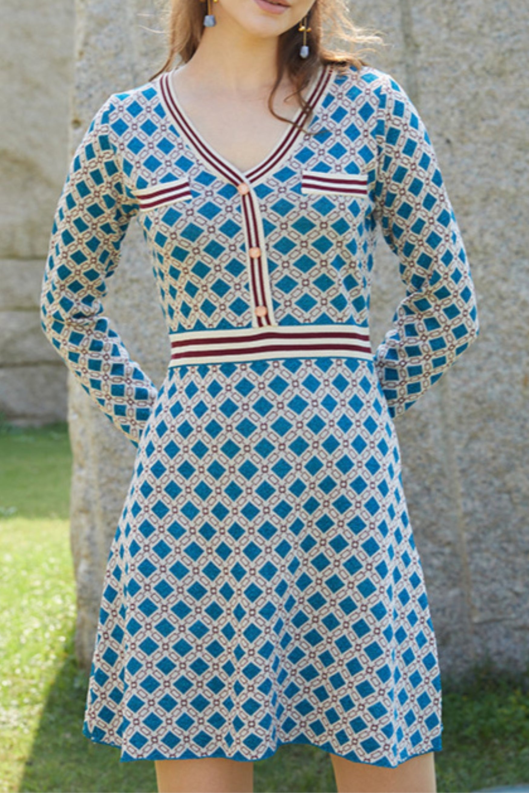 Knit A-line mini dress in blue