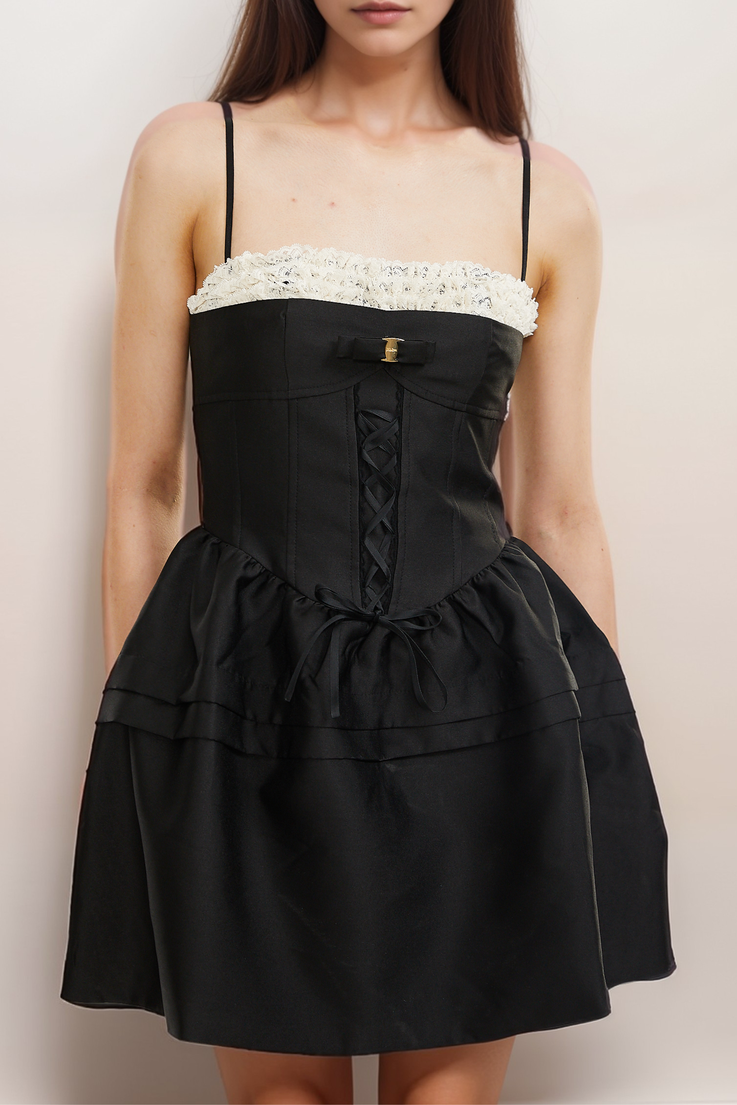 Eliza lace-trim flared mini dress