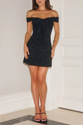 Off Shoulder backless Mini Dress in Black