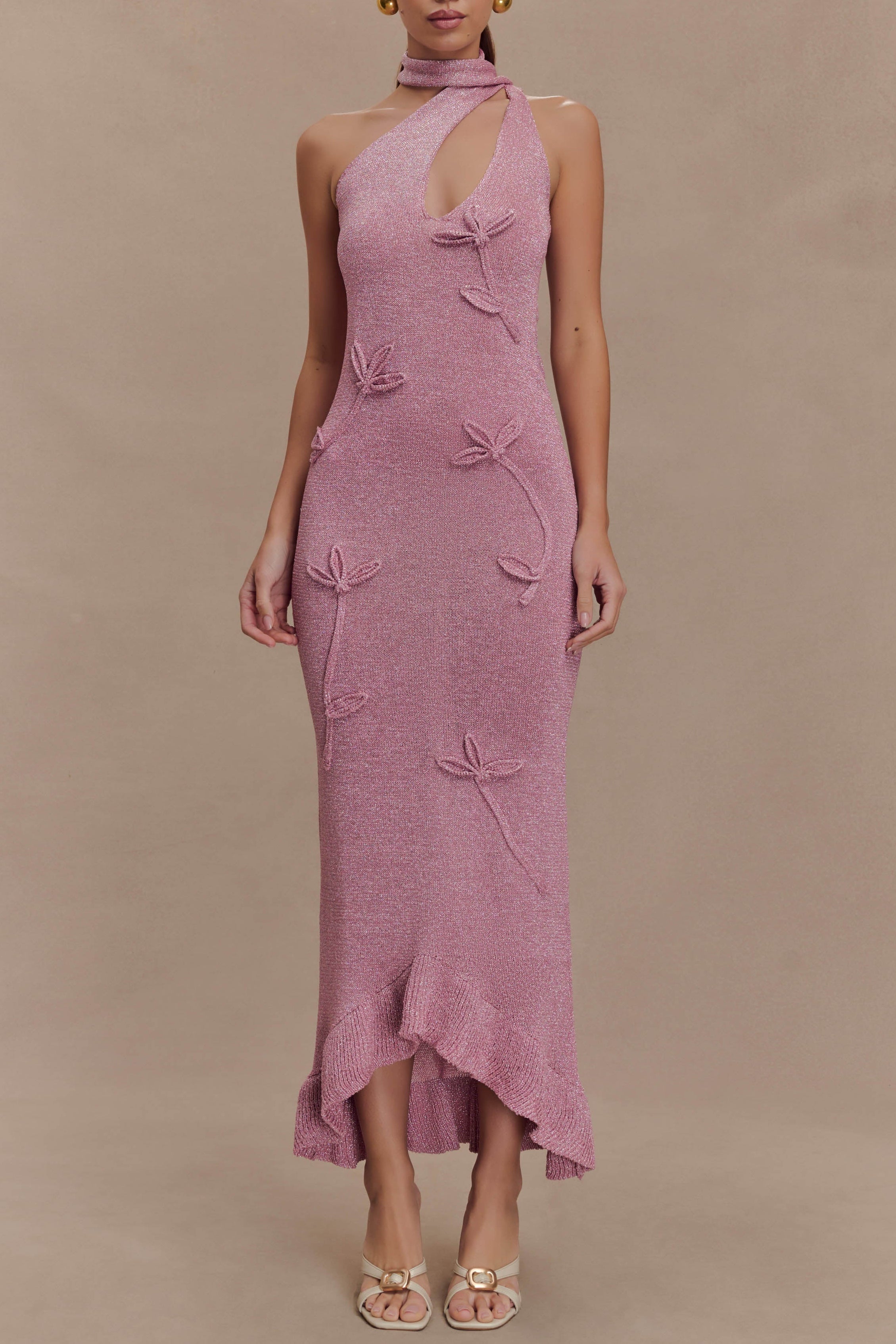 Celestino Floral Metallic Knit Maxi Dress - Pink