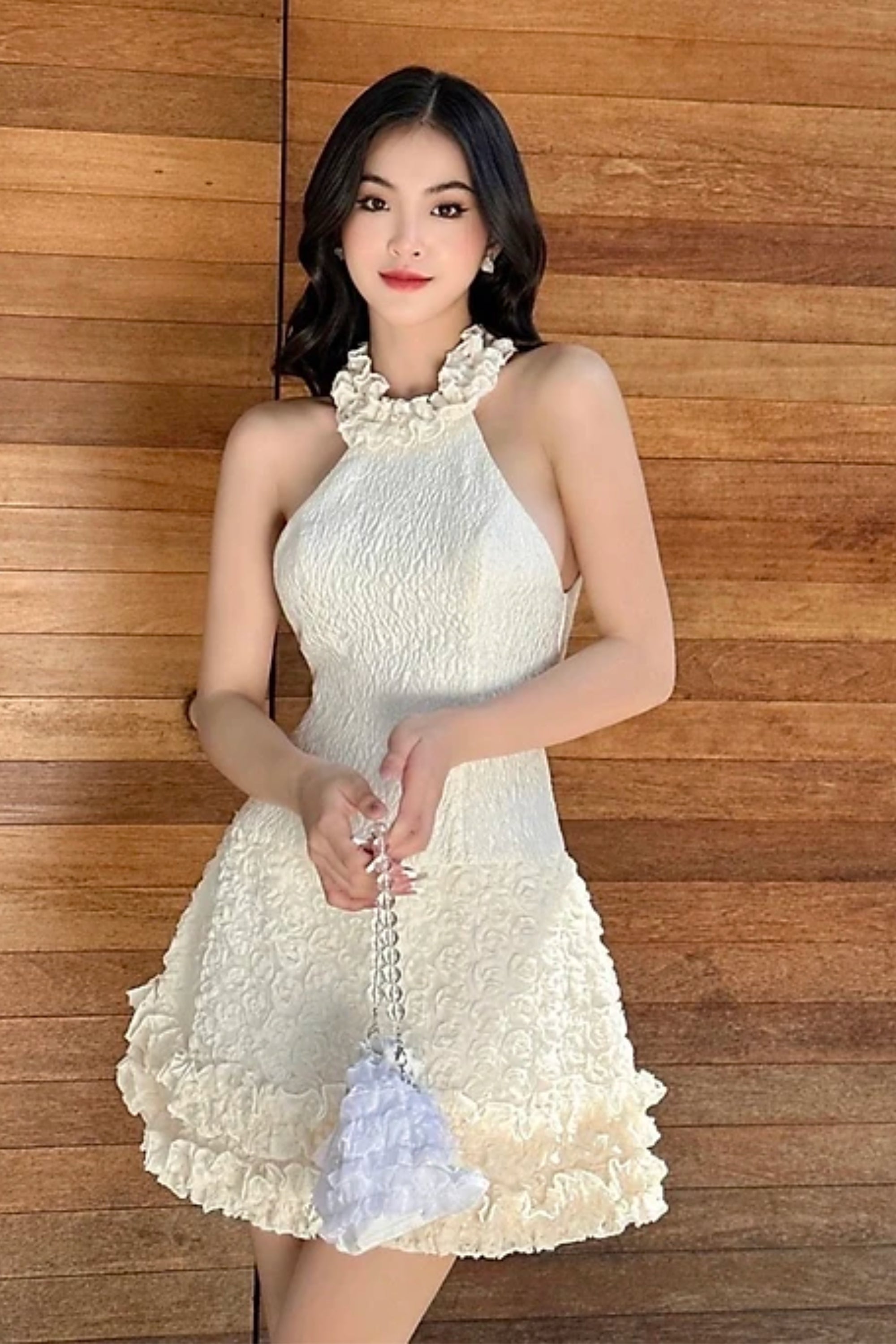 Jacquard Mini Dress - Summer Ruffle Collar Sleeveless Dress