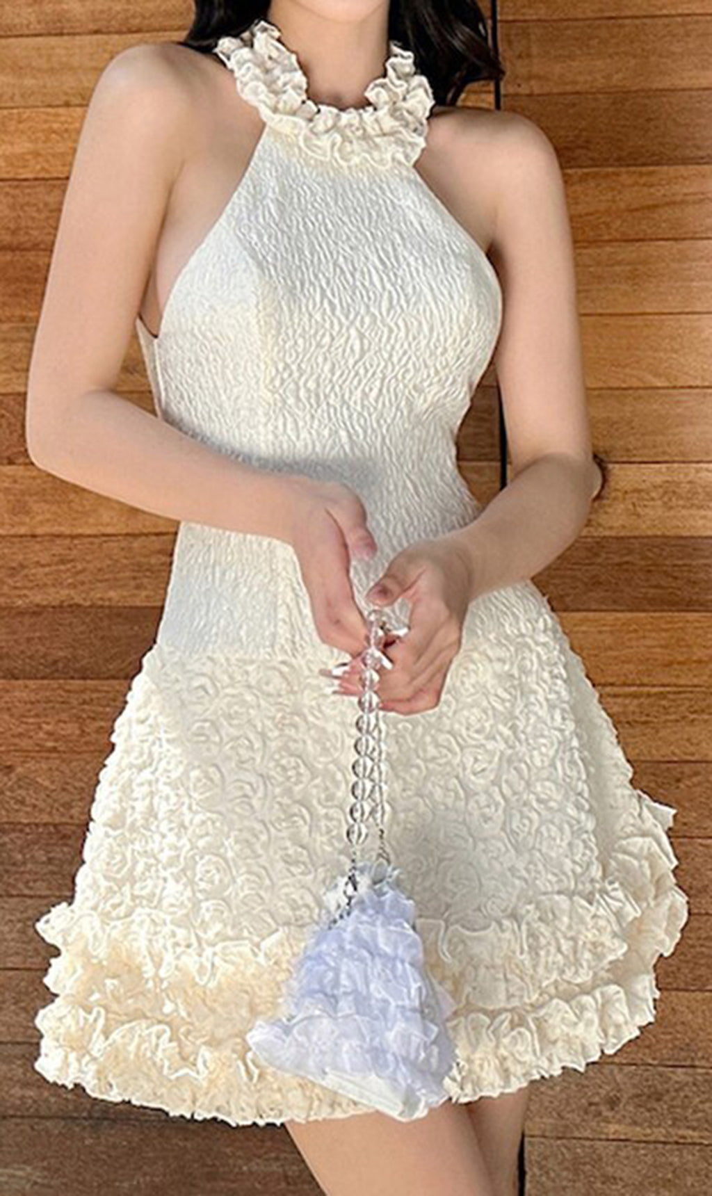 Jacquard Mini Dress - Summer Ruffle Collar Sleeveless Dress