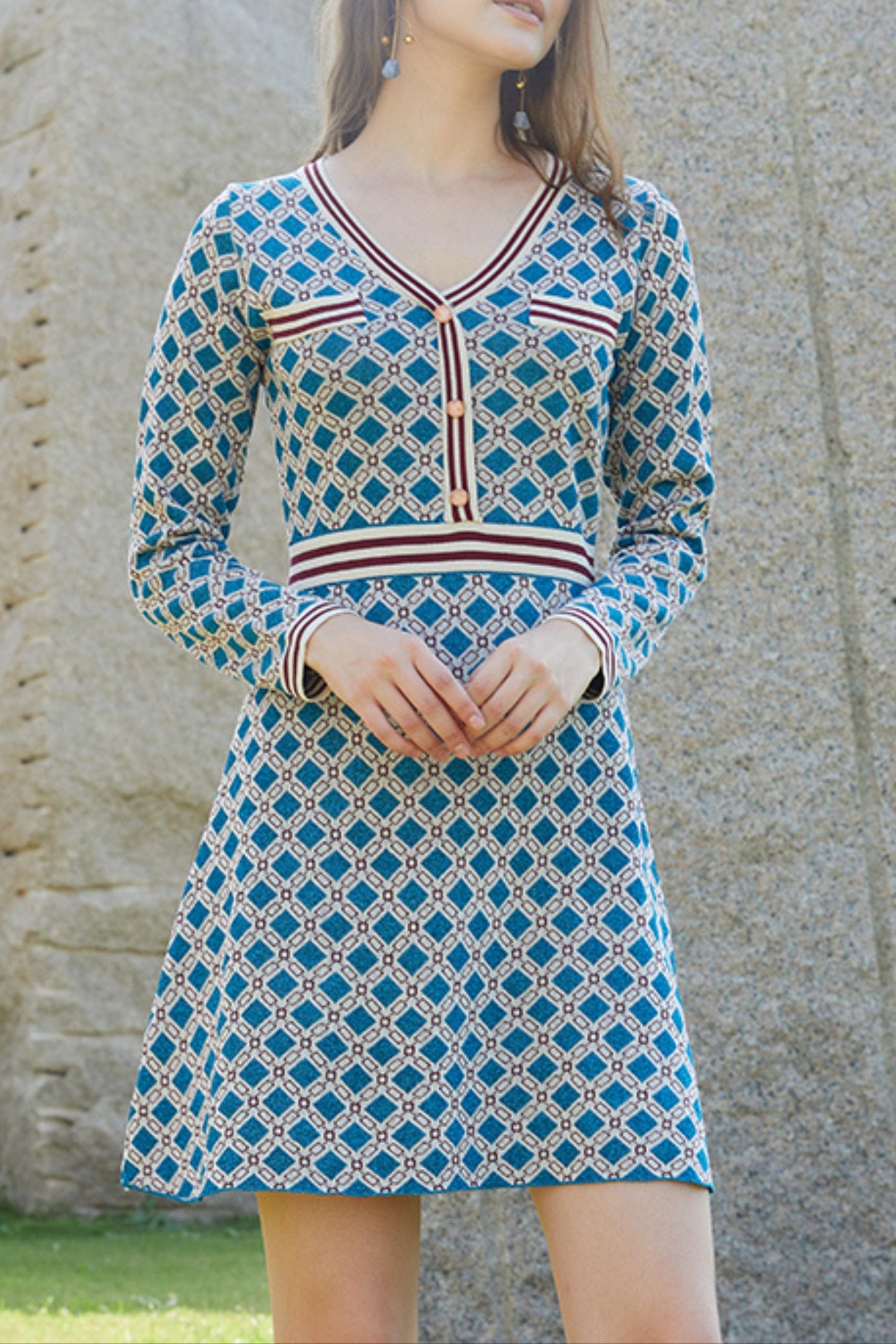 Knit A-line mini dress in blue