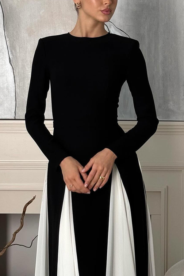 Panelled Tulle Long Sleeve A-line Maxi Dress