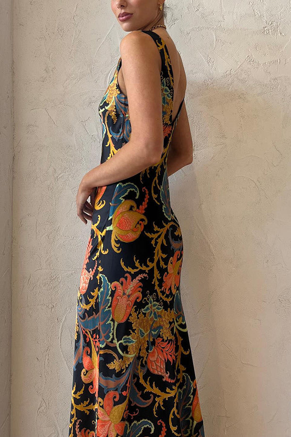 Mine Satin Exclusive Botanical Print Slip Maxi Dress