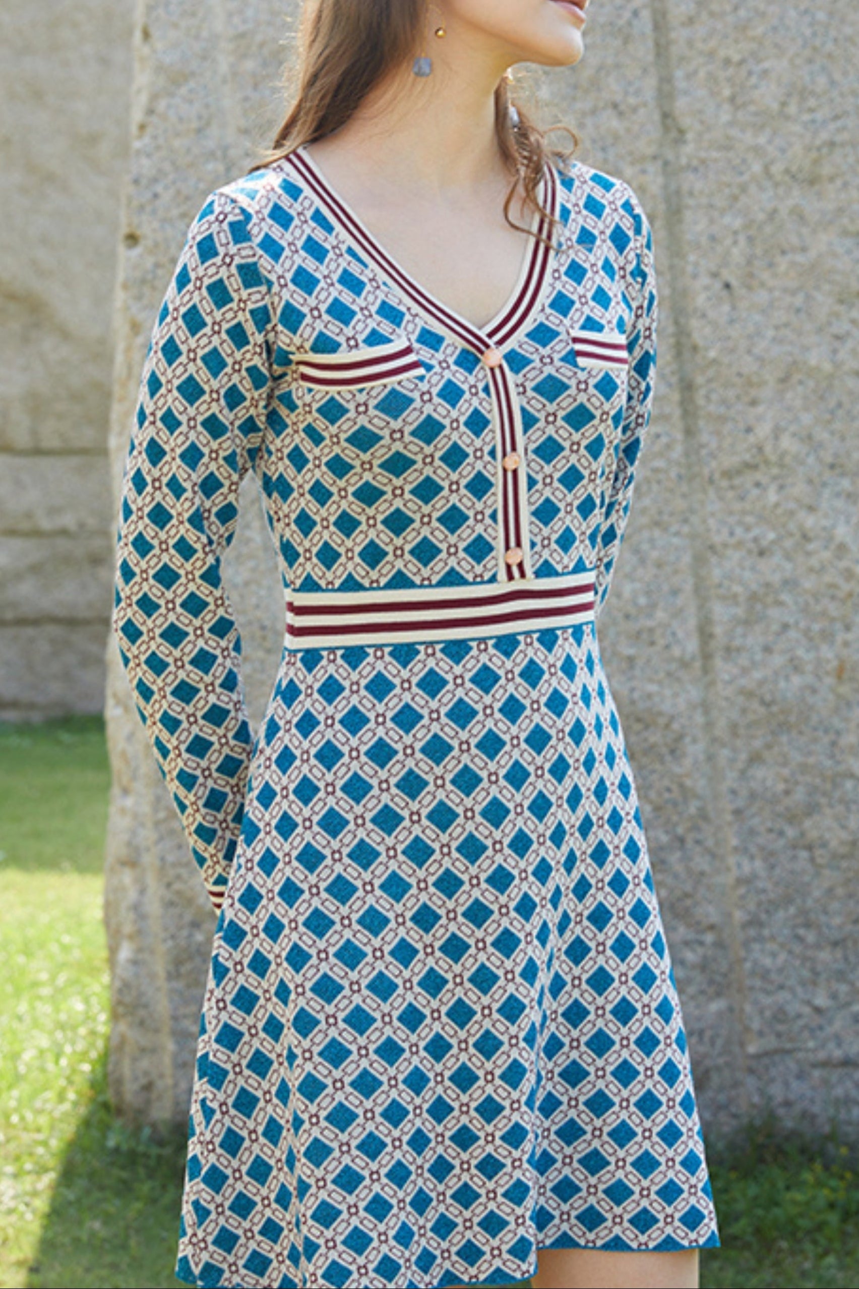 Knit A-line mini dress in blue