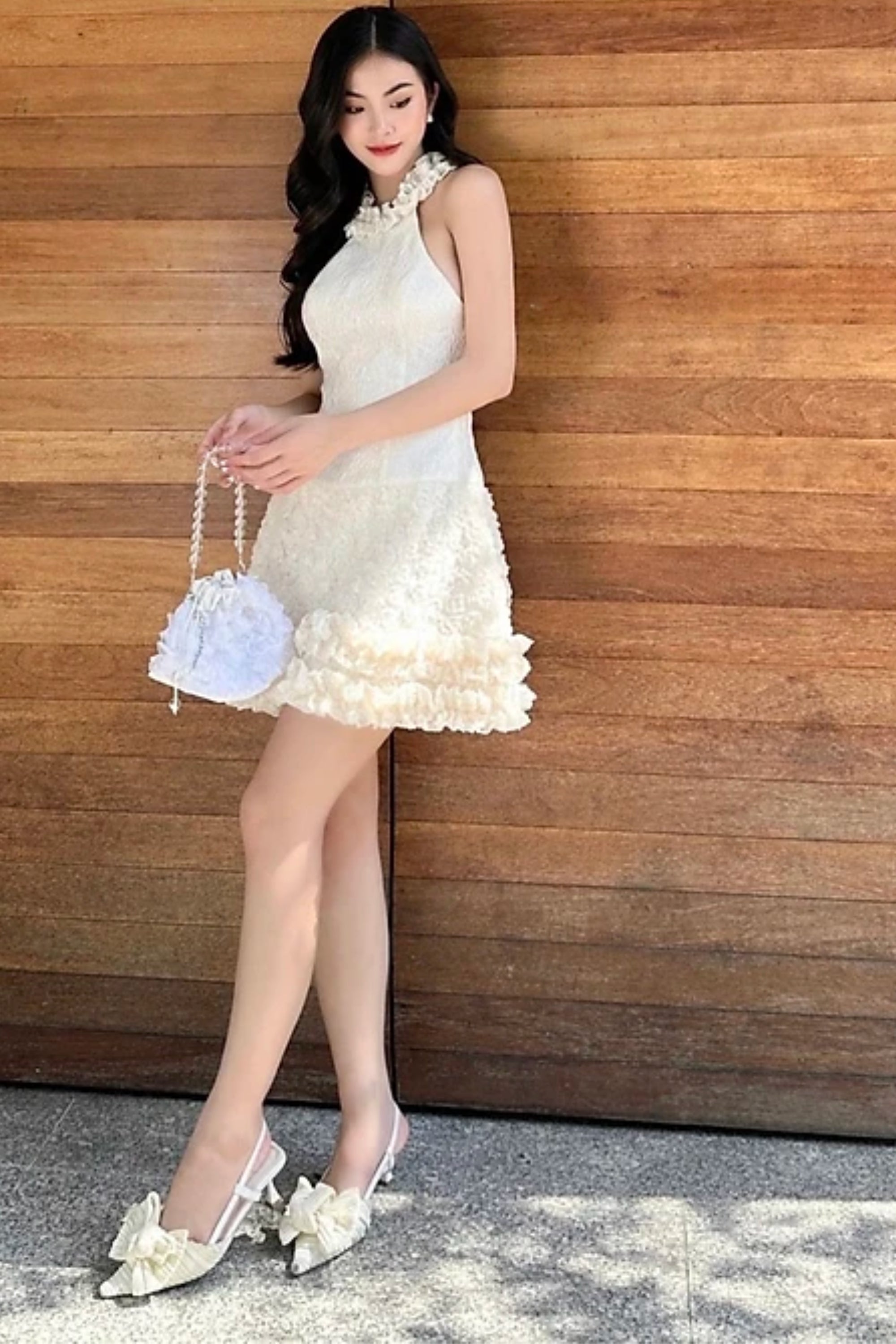 Jacquard Mini Dress - Summer Ruffle Collar Sleeveless Dress