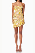 Yellow Floral Strapless Mini Dress - Summer Party Dress