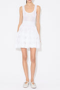 ribbed pointelle knit mini dress in white