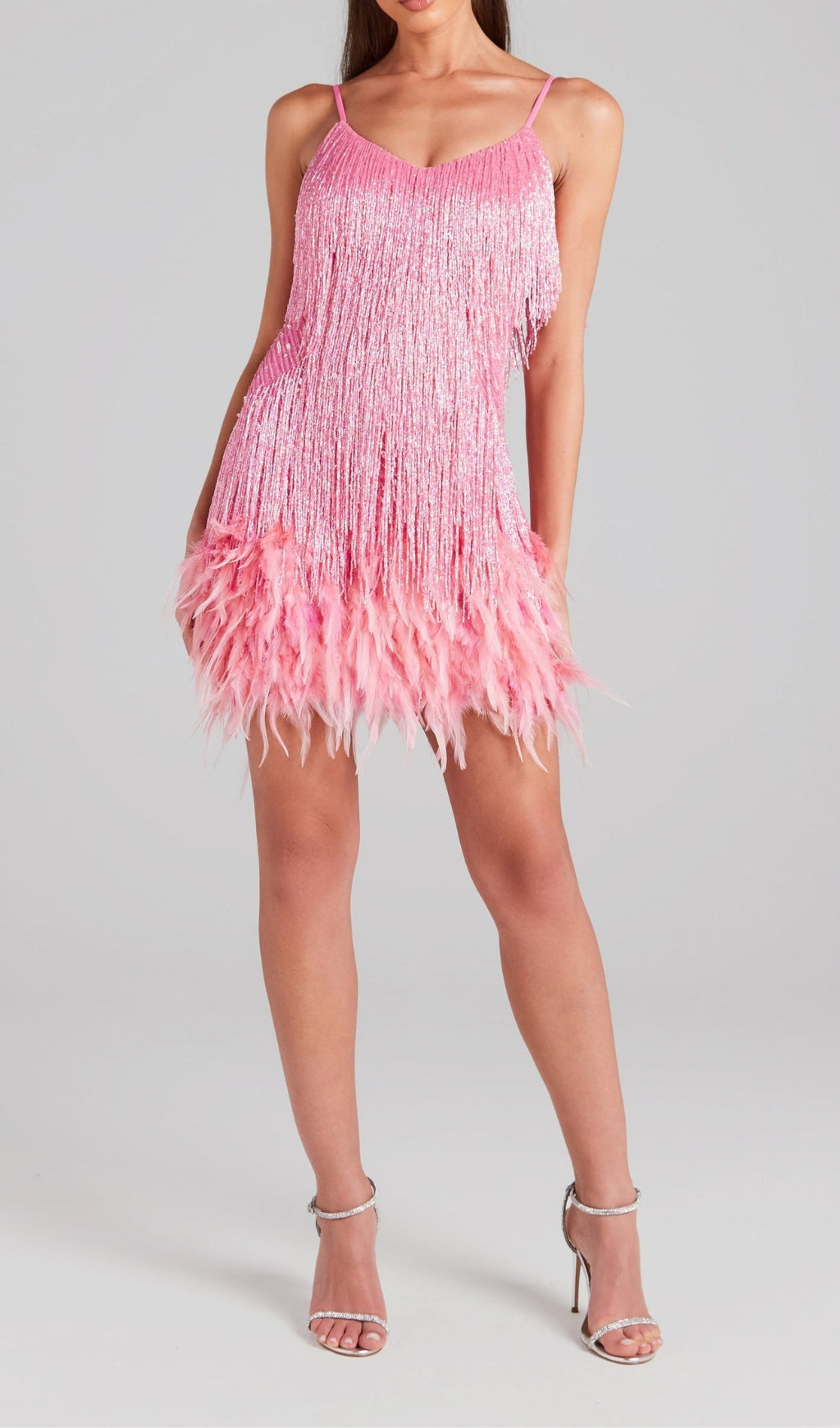 PINK TASSEL FEATHER MINI DRESS