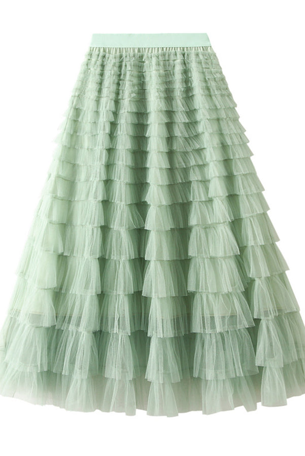 Queen Tiered Elastic Waist Tulle Maxi Skirt