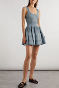 ribbed pointelle knit mini dress in blue