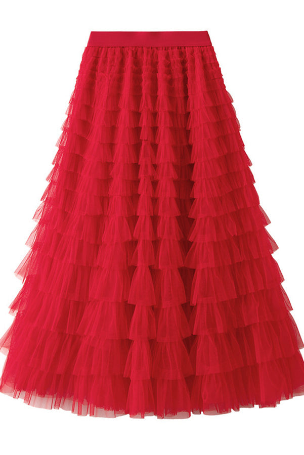 Queen Tiered Elastic Waist Tulle Maxi Skirt