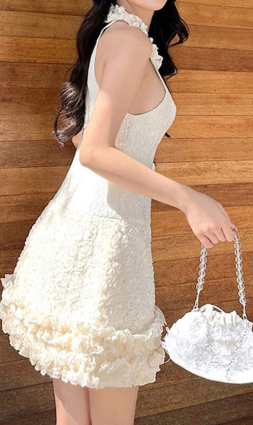 Jacquard Mini Dress - Summer Ruffle Collar Sleeveless Dress