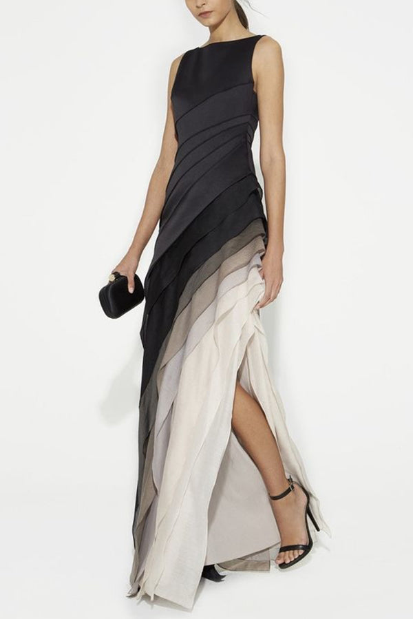 Elegant and Mysterious Tulle Gradient Cascading Design Gown Maxi Dress