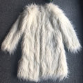 long imitation fur leather coat