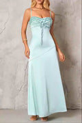 simona ruffle trim silk maxi dress in mint