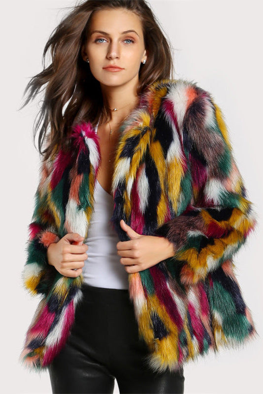 colorful fur imitation fur coat