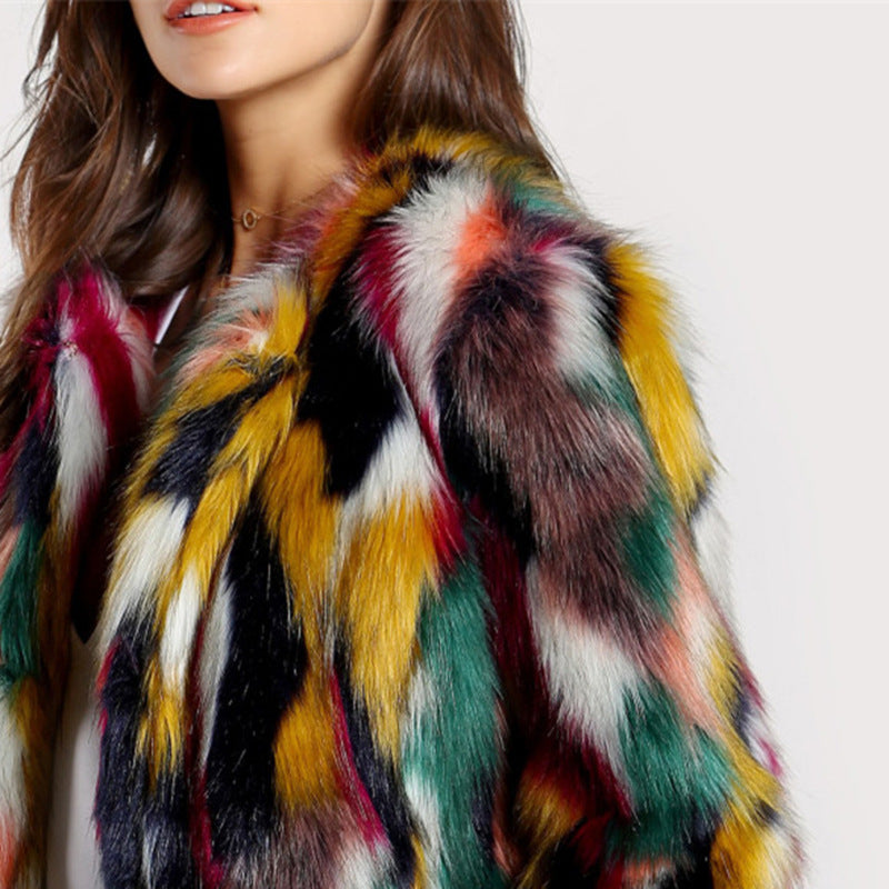colorful fur imitation fur coat