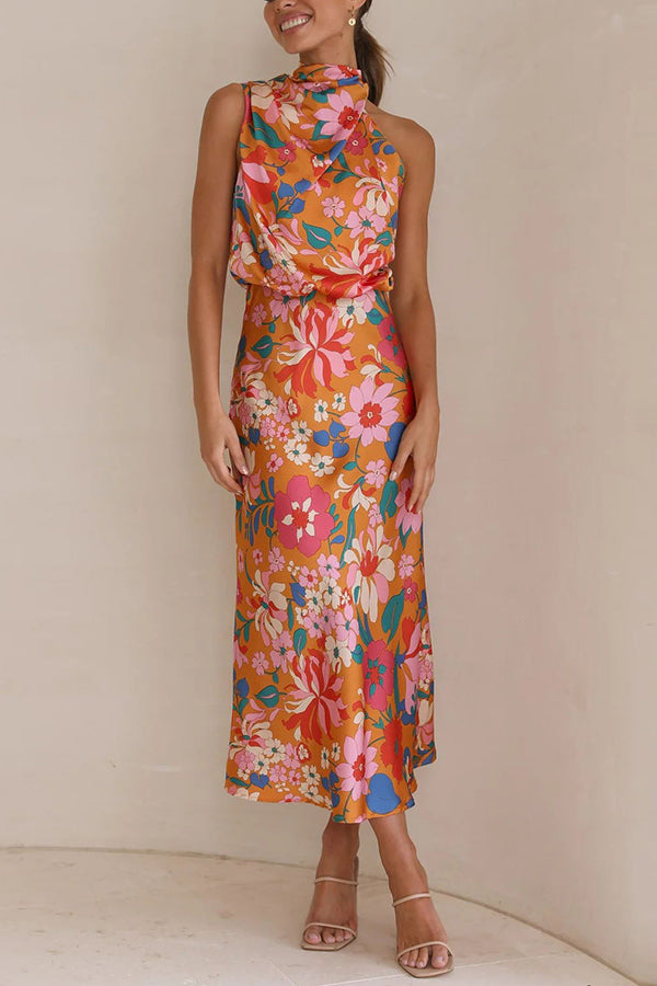 julia Floral Halter Neck Elastic Waist Maxi Dress