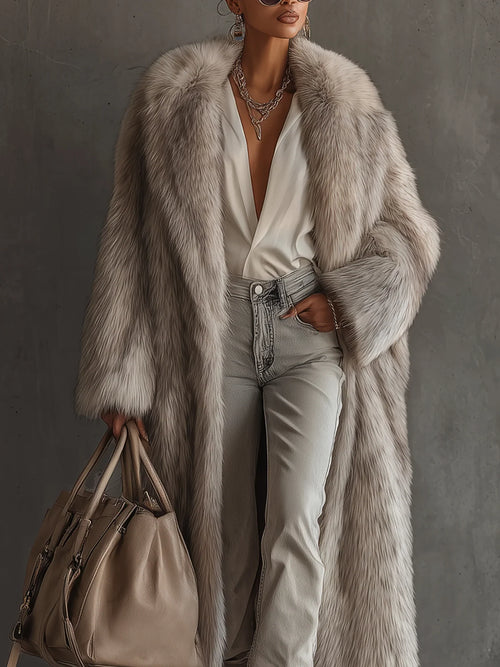 Gray Gradient Faux Fox Fur Eco Friendly Coat