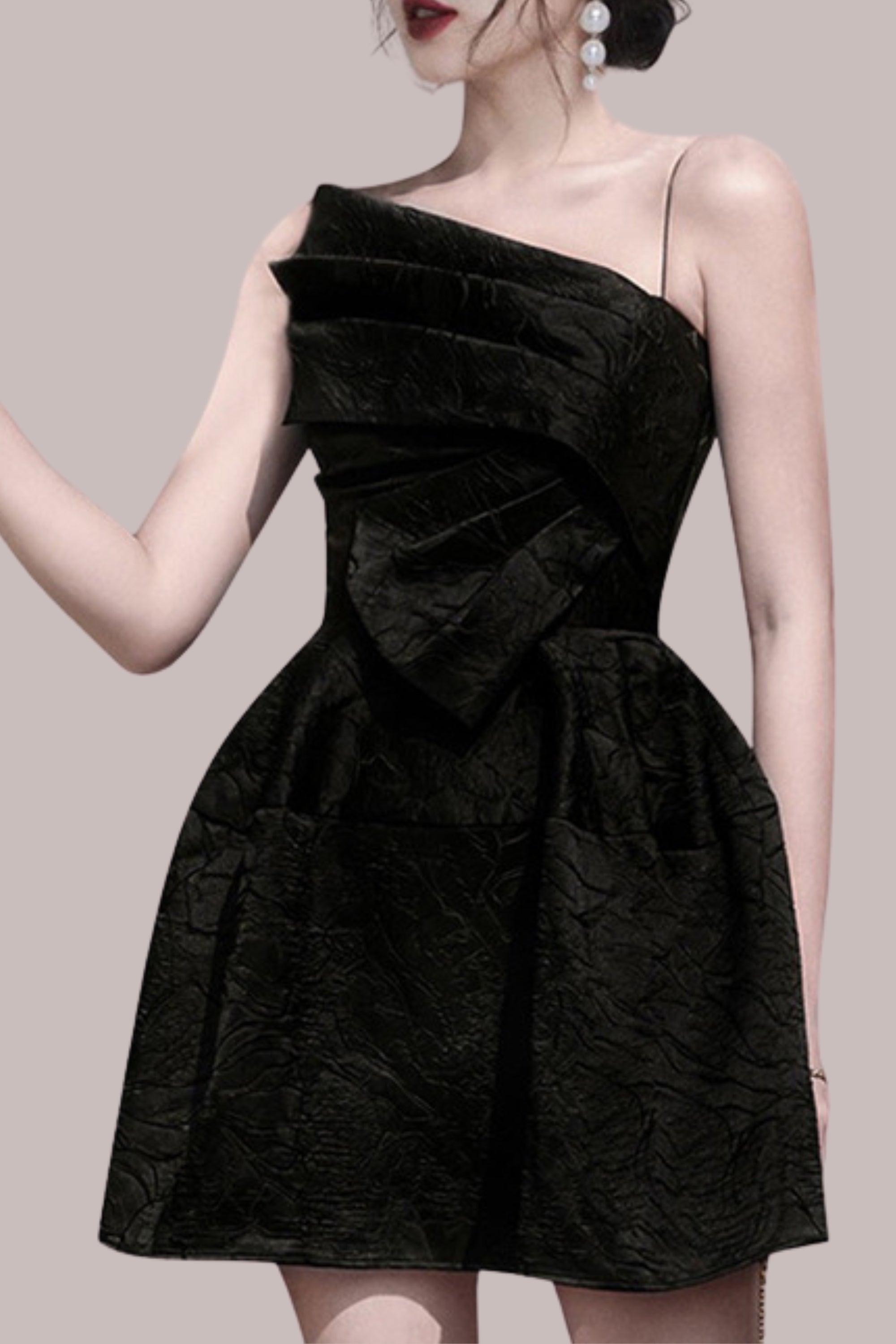 STRAPY HEM MINI DRESS IN BLACK