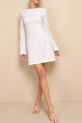 Ivory Bow Long Sleeve Backless Mini Dress