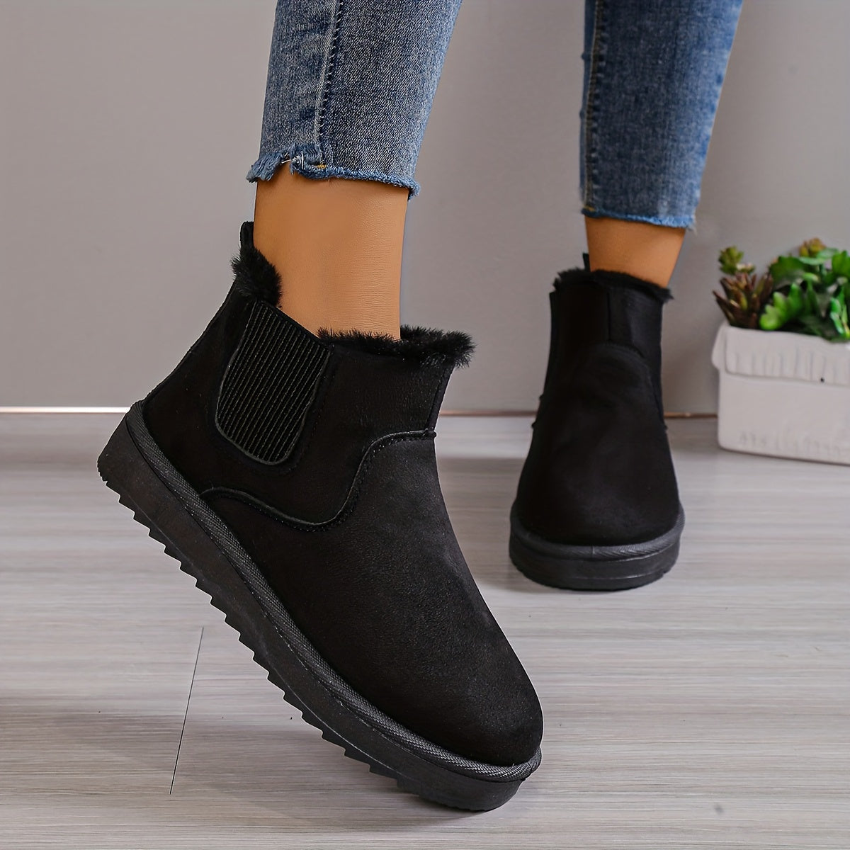 Plus Fleece Snow Slip On Flat Ankle Boots