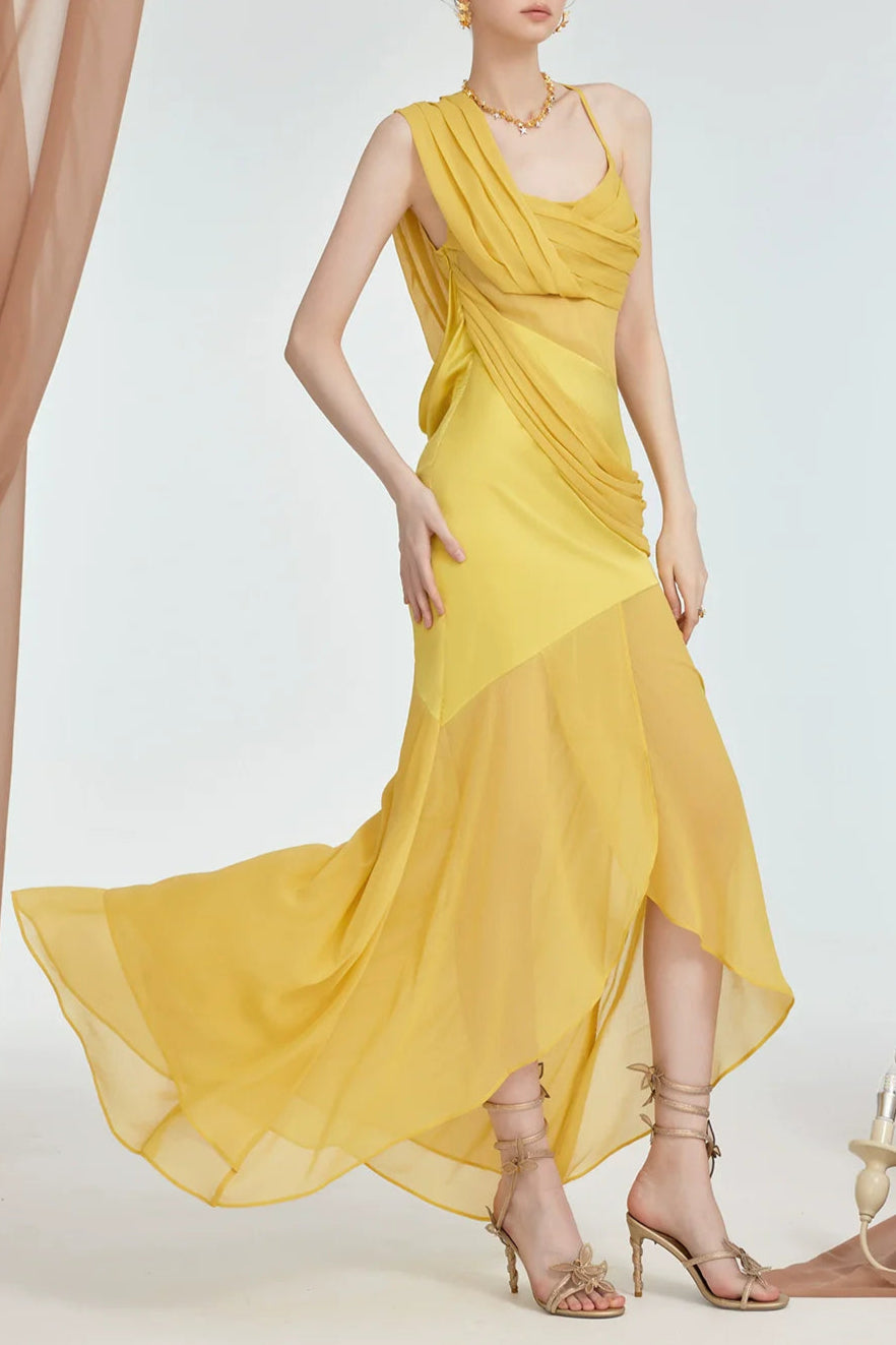 victoria backless Irregular hem maxi dress in yellow