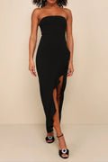 After Hours Black Strapless Ruffled Maxi Dress