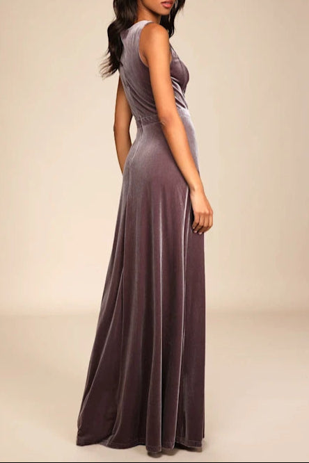 Beautiful Night Dusty Purple Velvet Sleeveless Maxi Dress