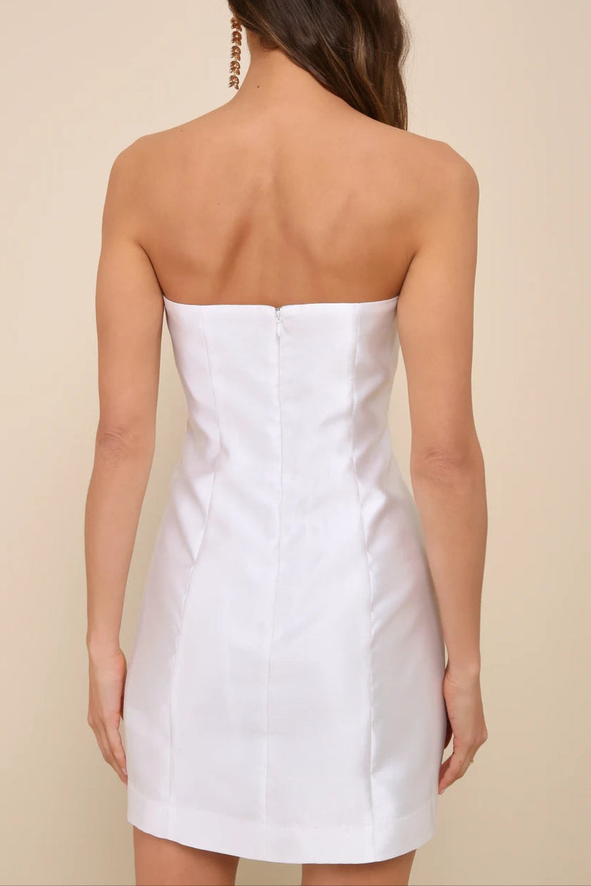 Charming Destiny White 3D Floral Applique Strapless Mini Dress