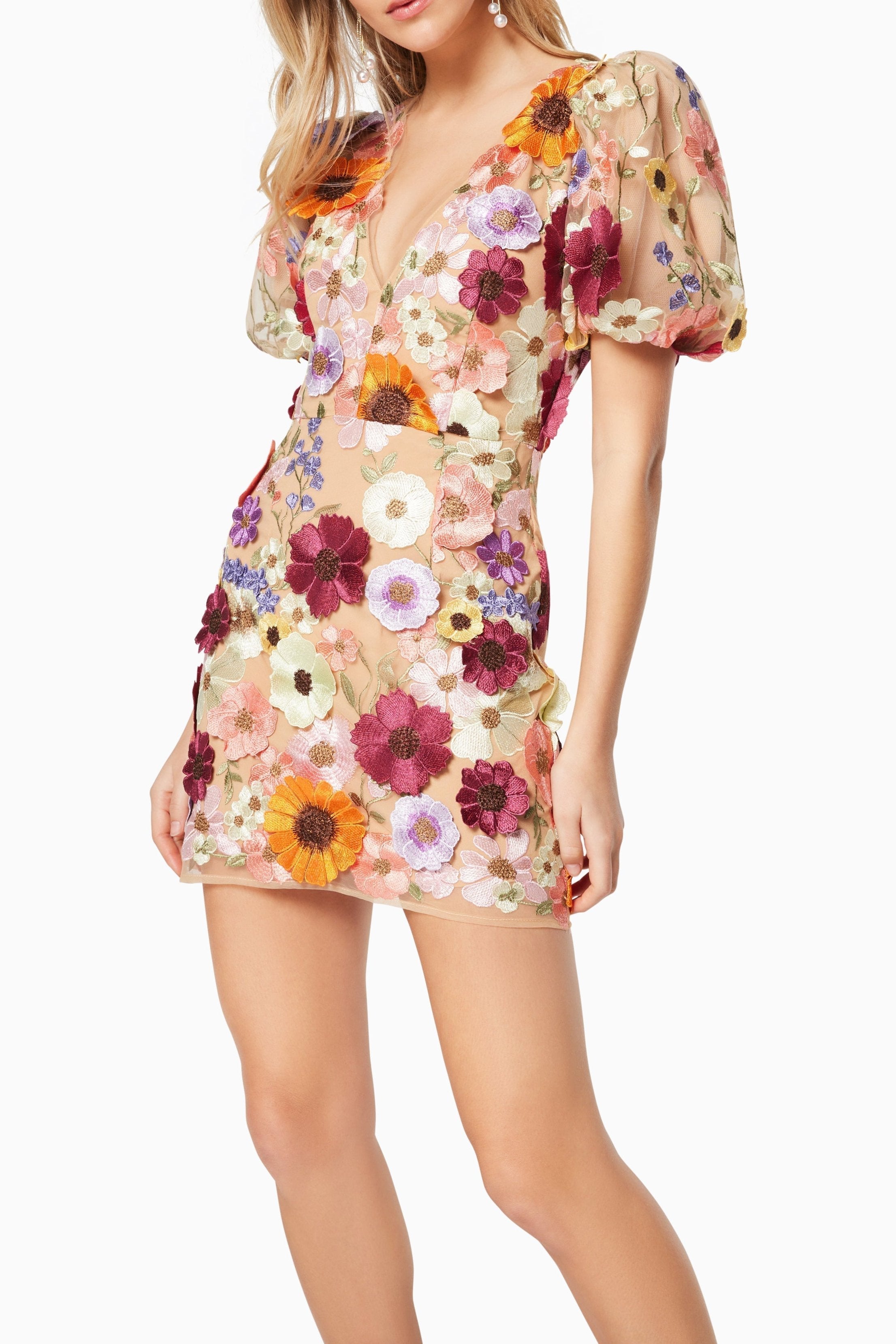 Rosalind Pink Mini Dress - 3D Floral Embellished Party Dress