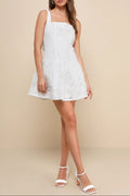 Exuberant Elegance White Jacquard Drop Waist Mini Dress