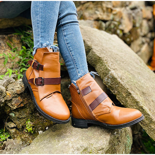 Cone Heels Buckle Strap Ankle Boots