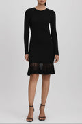 knitted sheer flared mini dress in black