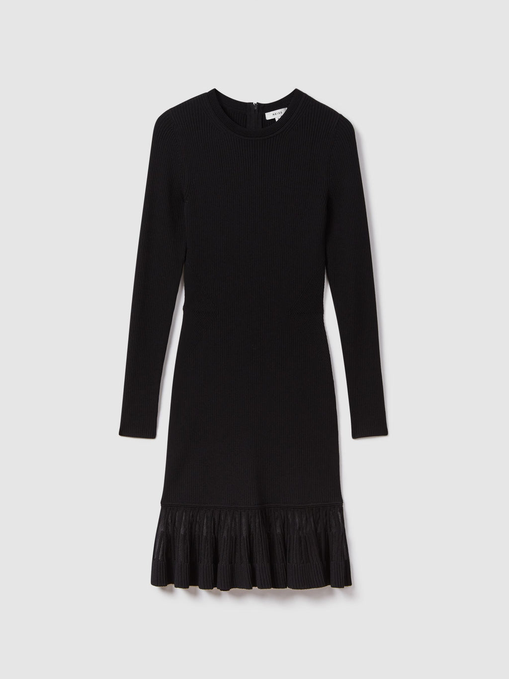 knitted sheer flared mini dress in black
