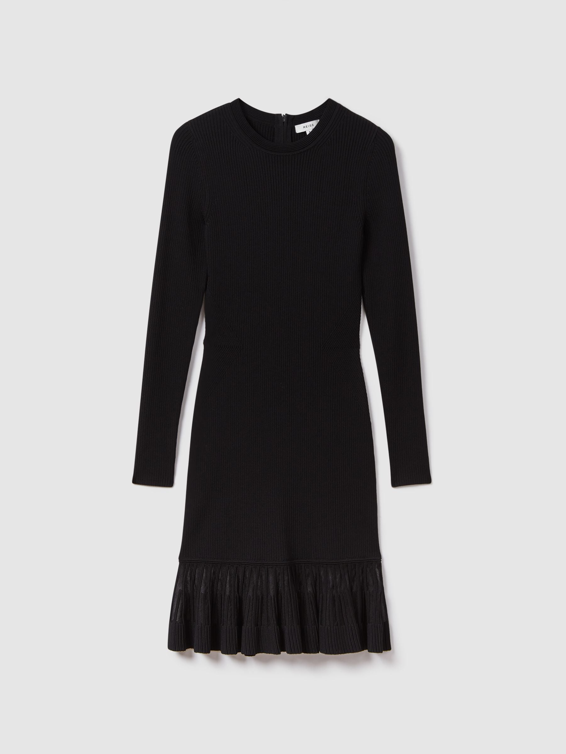 knitted sheer flared mini dress in black