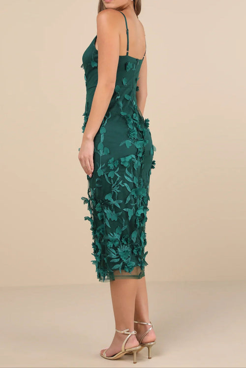 Emerald 3D Floral Embroidered Midi Dress