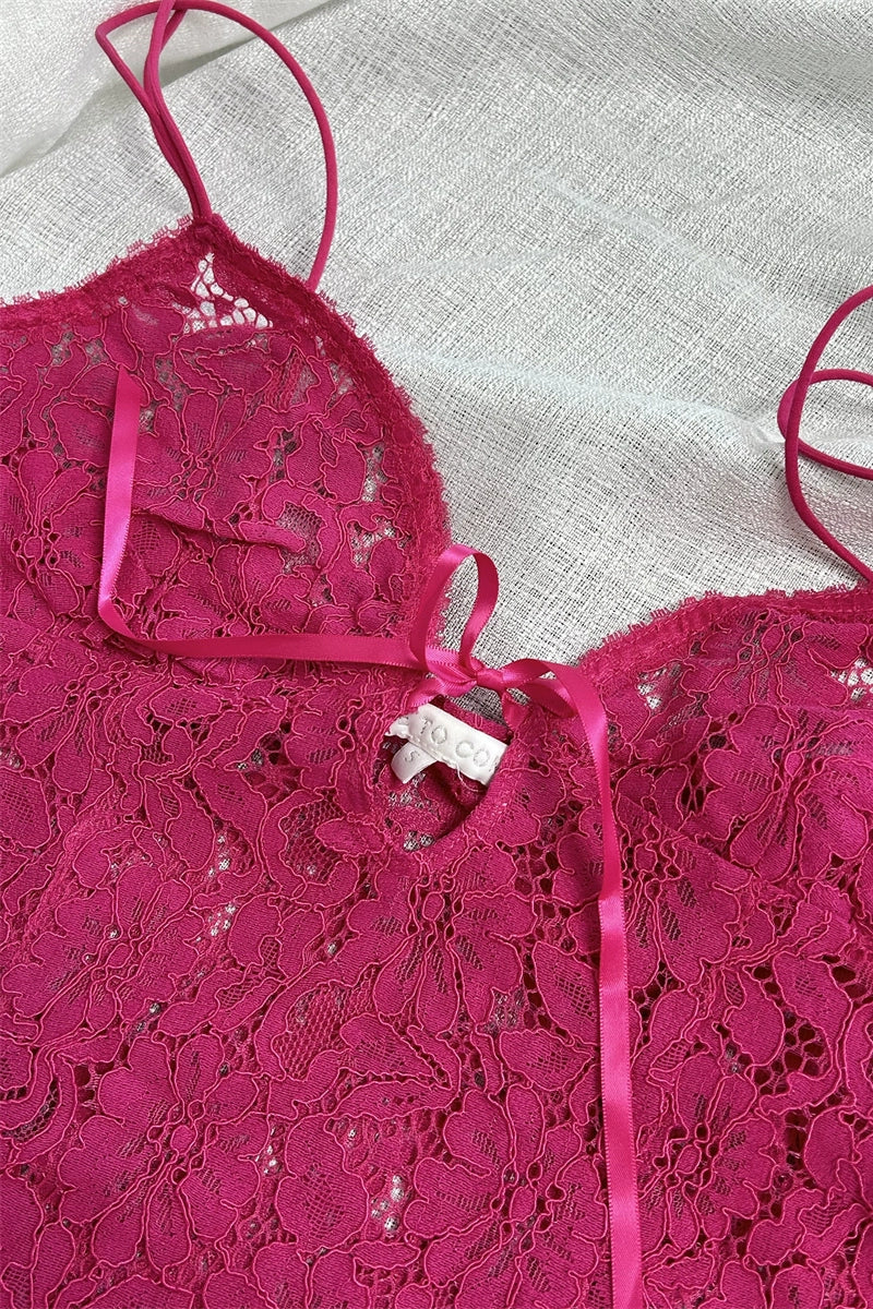 rose pink lace suspender see-through wrapping hips dress