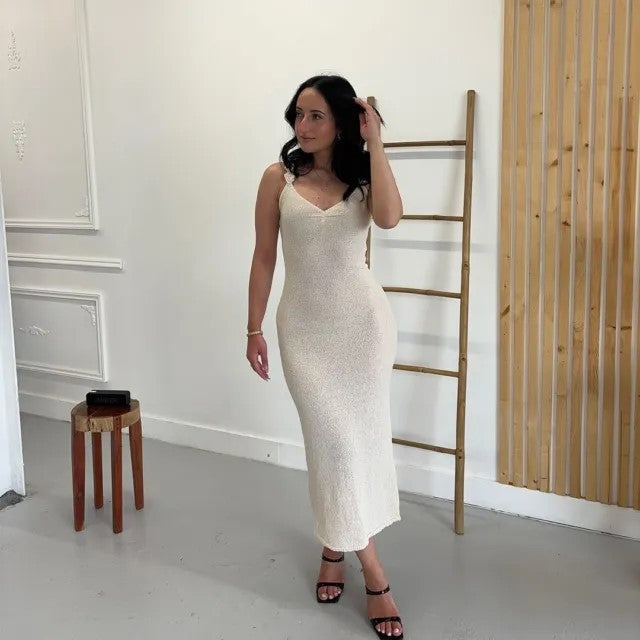 damla white Knitted camisole bodycon dress