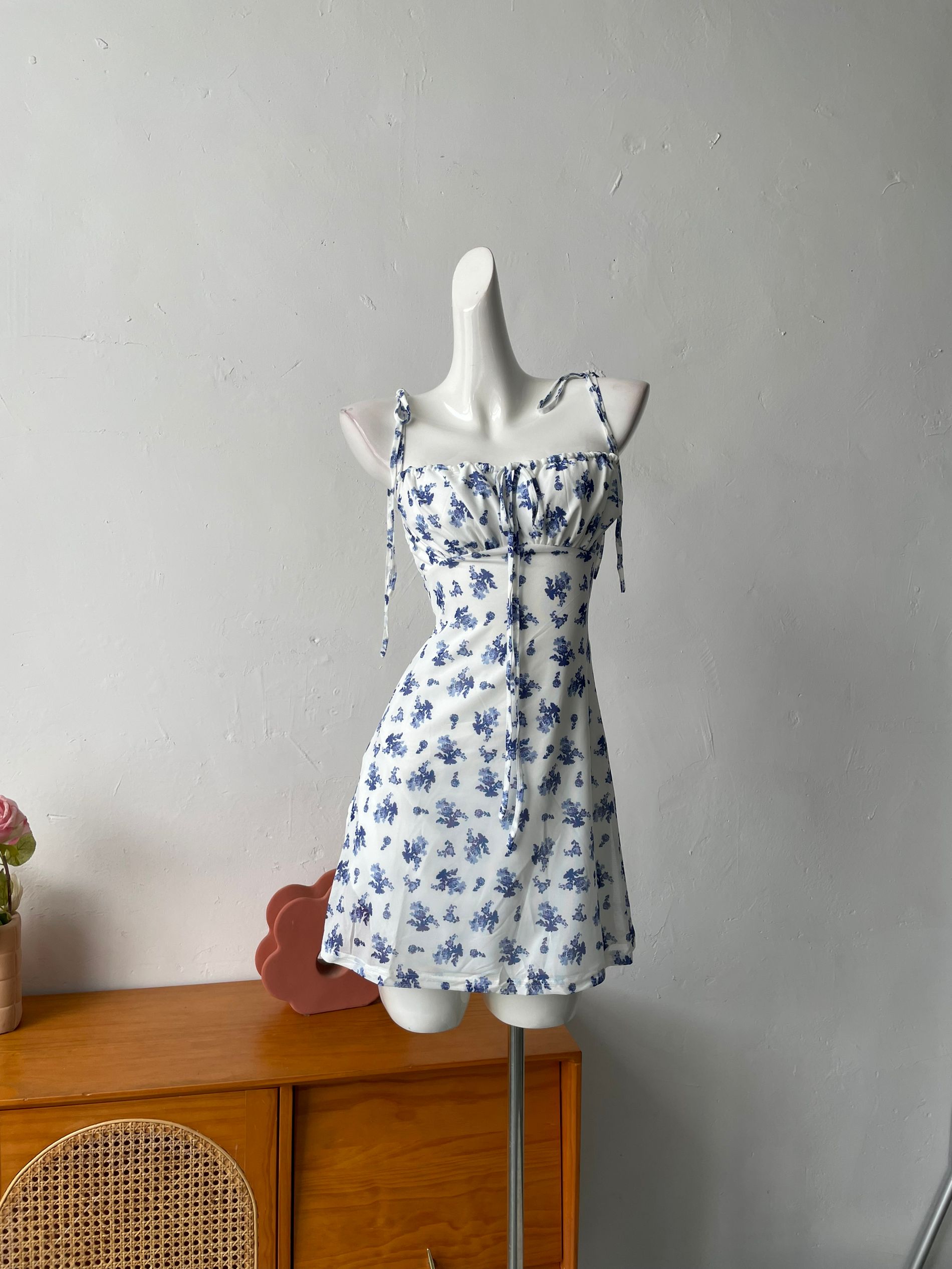blue vintage floral slip mini dress